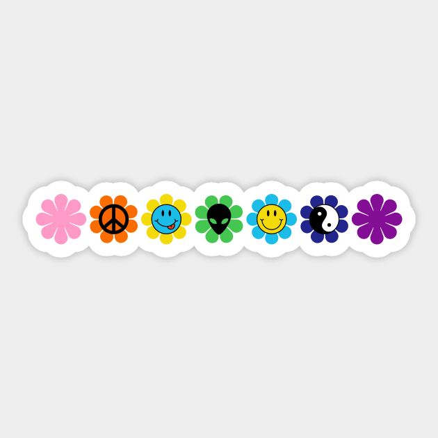 90s Flower Power Rainbow 90s Style Sticker TeePublic